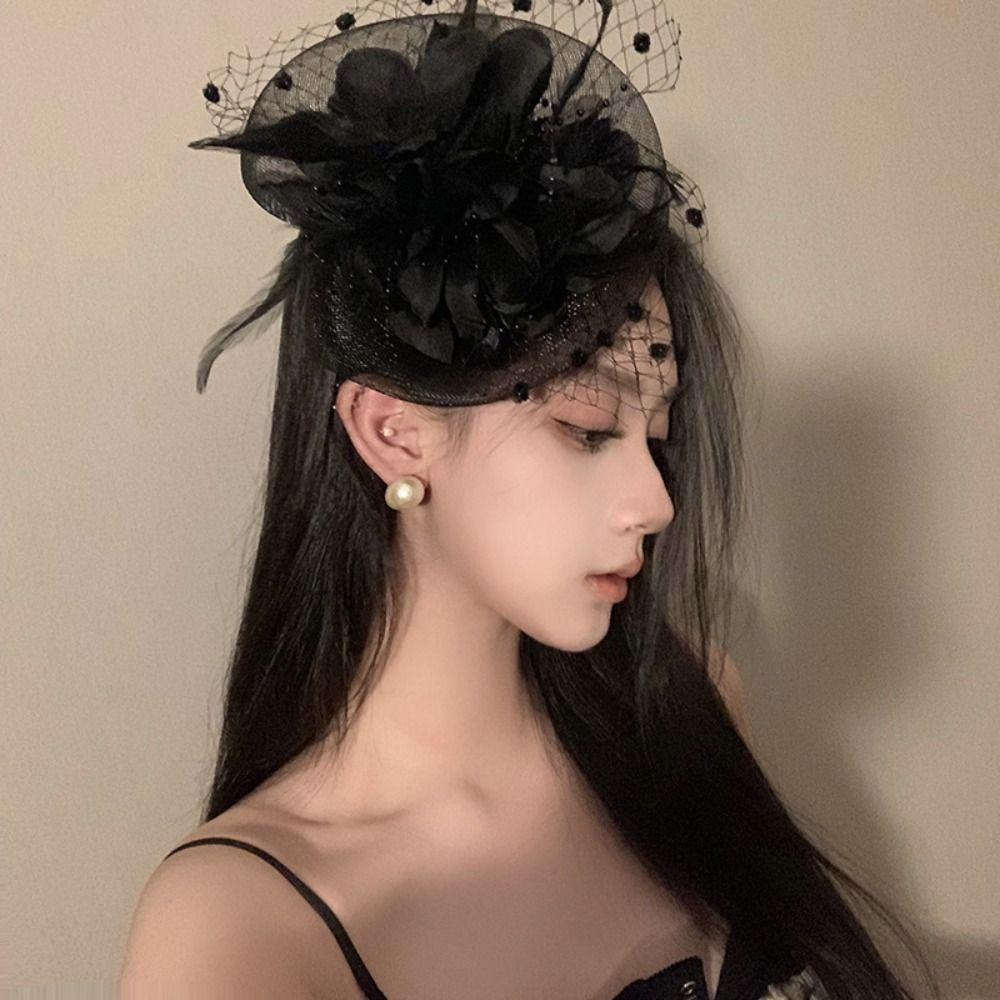 Цветочная вуаль Шляпка Головной убор Сладкий Погребальный головной убор Универсальный Перья Фасцинатор Шляпка Дама/Невеста