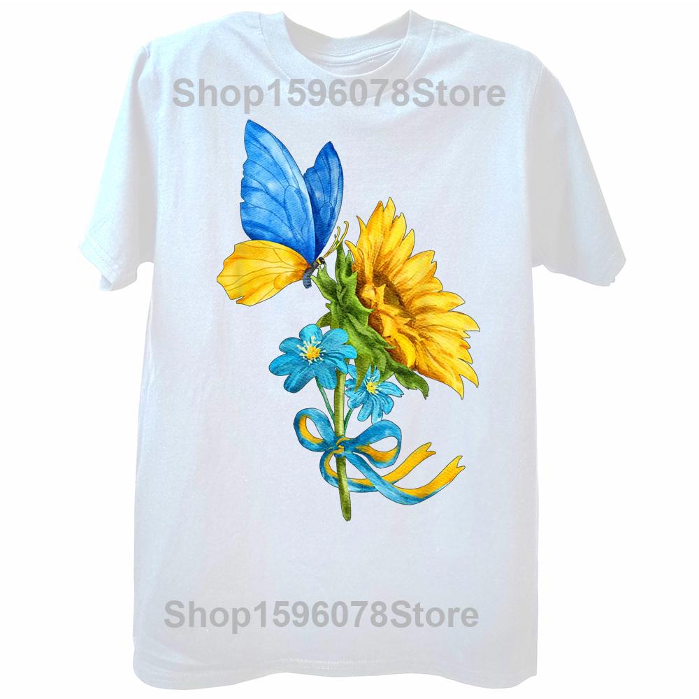 Sunflower Ukraine Flag Butterfly Ukrainian Flag T-Shirt Men Short Sleeve Casual Cotton O-Neck Summer Short Sleeve T Shirts