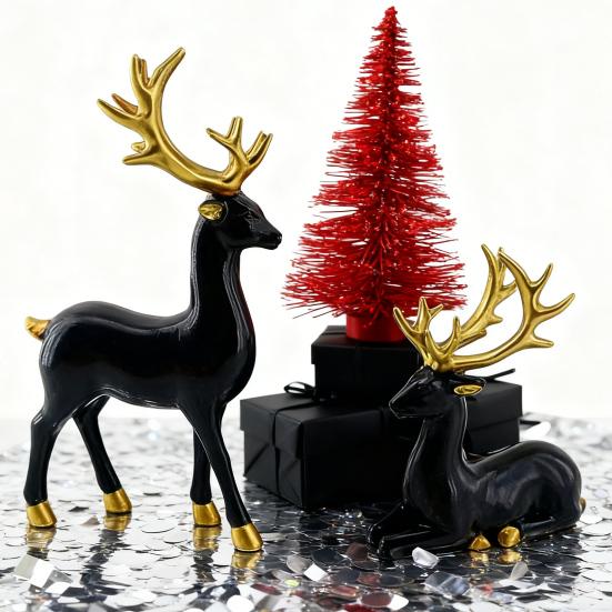 2/4Pcs Christmas Reindeer Statue Standing Sitting Elk Silhouette Figurine Deer Sculpture Home Office Desktop