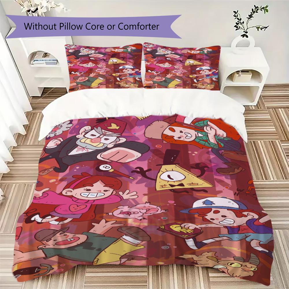 Gravity Falls cartoon Pattern Bedding,Quilt Set Quilt Cover Pillowcase Home Birthday Gift (1*duvet cover+2*pillowcase,without core)XSJT0917563