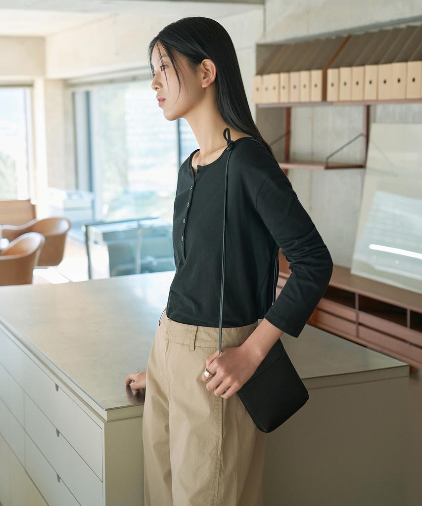 Siyajyu Sitp5283 Прозрачная футболка-henley_Черная