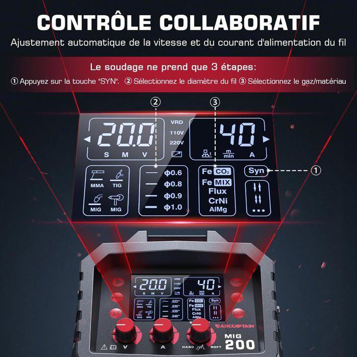 Machine de soudage multi-processus - ARCCAPTAIN 200Amp 6 en 1 - MIG/TIG/MMA/Point - 200 A - Écran LED