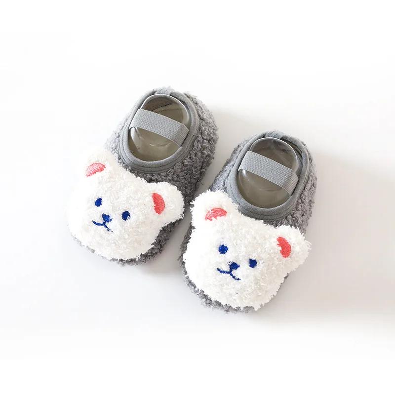 1PC Cartoon Bear Baby Shoes Winter Thick Warm Newborn Shoes Non-slip Soled Soft Plush Toddler Kids Boy Girls Infant First Walker