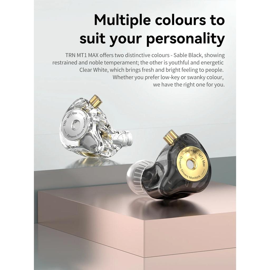 TRN Внутриканальные наушники MT1 MAX Двойной динамический драйвер с магнитом Проводные с переключателем настройки Шумоподавляющие HIFI-наушники Басовая гарнитура Ракушка ST7