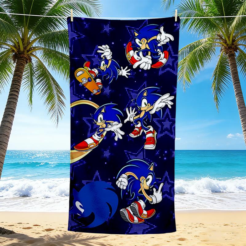 1Pc Sonic Hedgehog Adventures Beach Towel, Quick Dry, Multi-Use for Beach Pool Gym Yoga Home Travel, Christmas, Halloween, Xmas Gift M92929