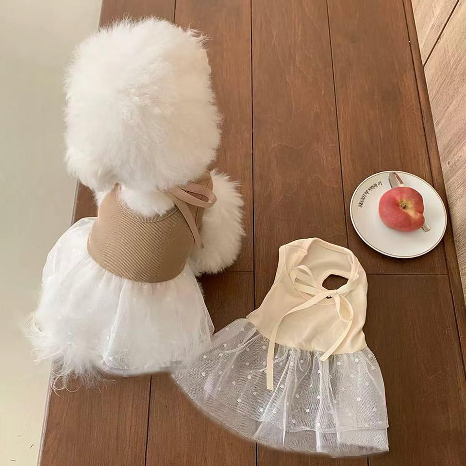 Dot Print Puppy Dress Summer Bow Dog Clothes Bichon Mesh Skirt Teddy Breathable Pullover Gift for Female Dogs XS-XL