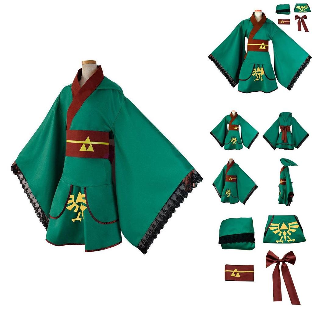 Изысканный зеленый костюм юката кимоно для косплея для поклонников The Legend of Zelda
