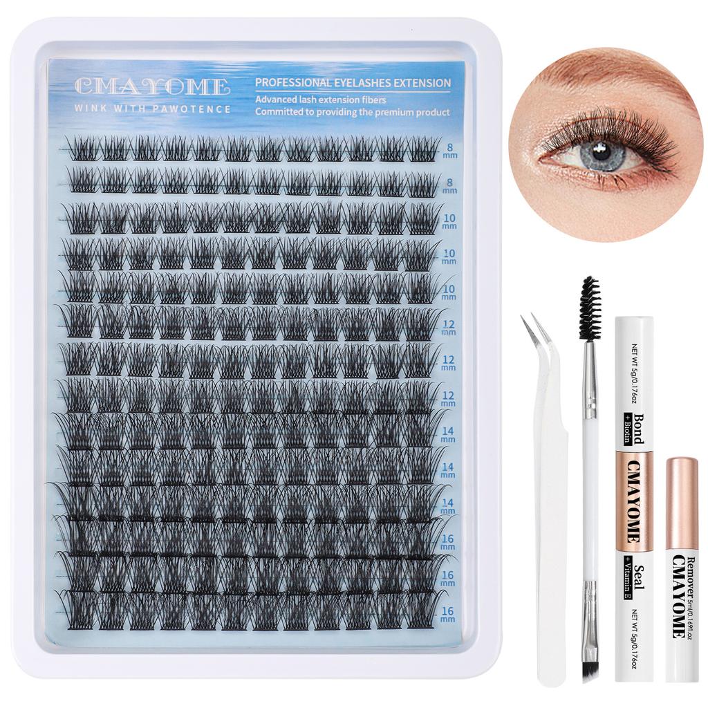 Single Cluster C Curved Multi-Hair False Eyelash Set 8-18Mmdiy Segmented Grafting Thick Eyelashes