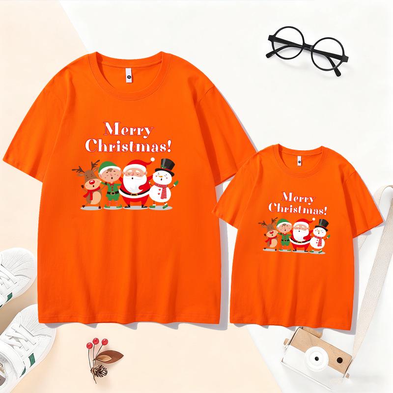 2026 Christmas Parent-Child T-Shirt - Santa & Reindeer Design for Families of 3-4, Pure Cotton, Short-Sleeve
