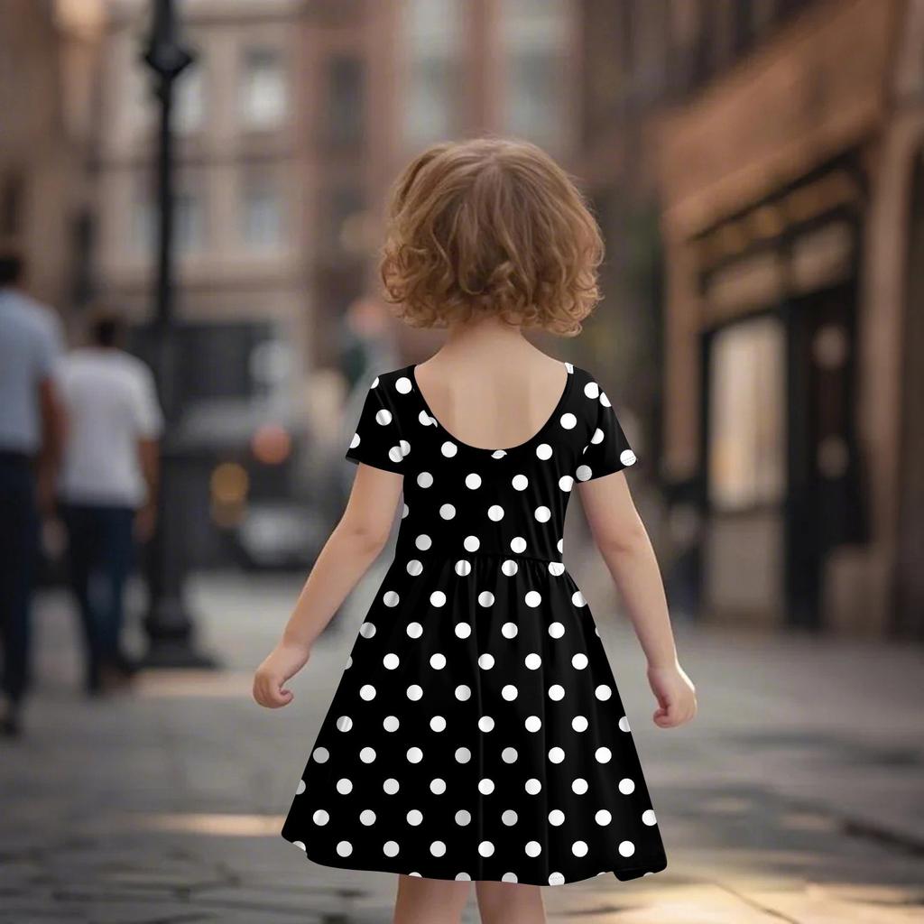 Детская юбка с круглым вырезом и коротким рукавом, платье принцессы, модное повседневное платье с карманами для девочек