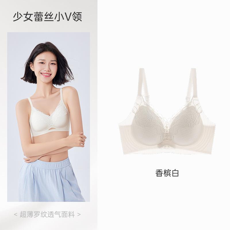 Lace V-neck underwear ultra-thin breathable no steel ring bra adjustable breast light and thin versatile bra