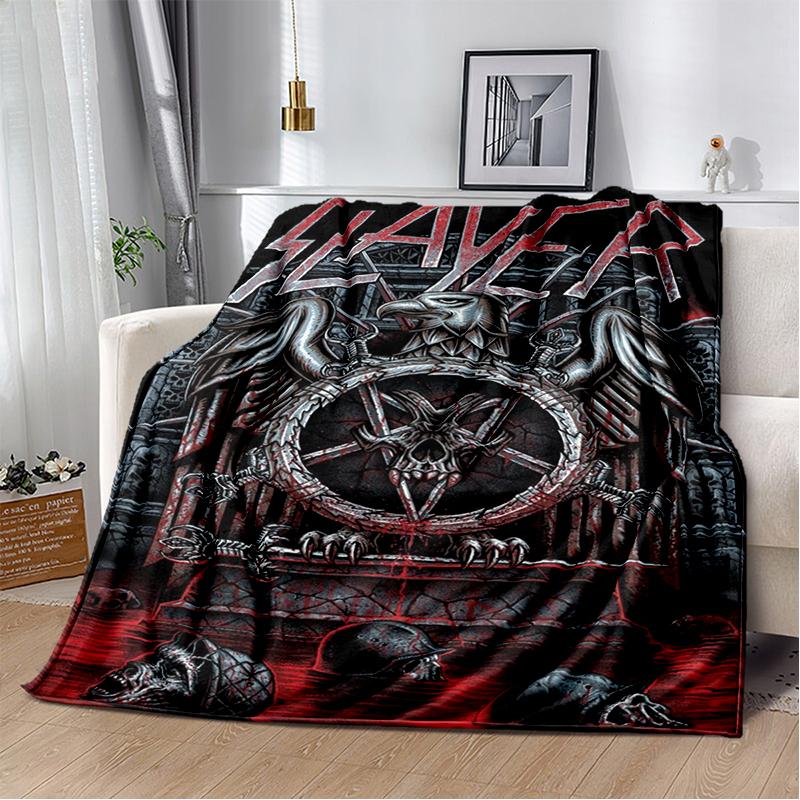 3D ретро одеяло с изображением логотипа группы Slayer, тяжелый металл, рок, мягкое плед-покрывало для дома, спальни, кровати, дивана, дорожное покрытие, подарок для ребенка
