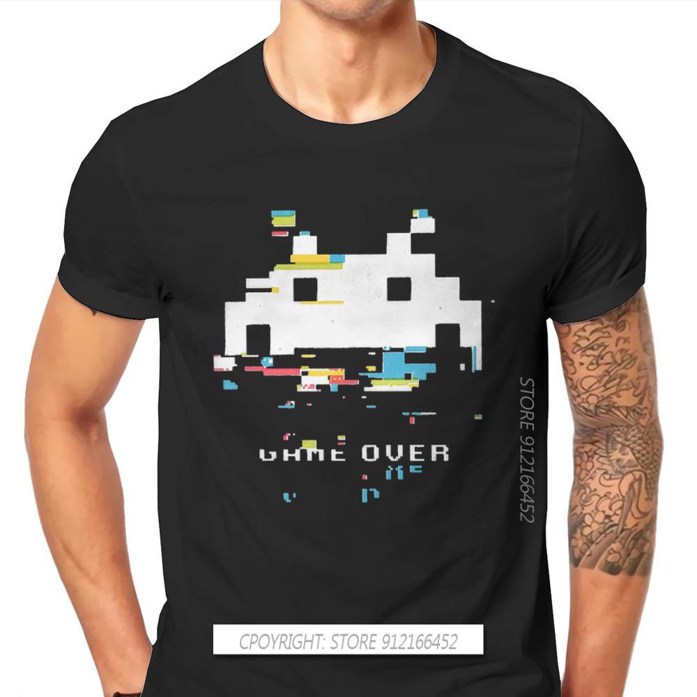 Мужская футболка Glitch Space Invaders Аркадный шутер С круглым вырезом Топы 100% Хлопок Футболка Юмор Идея для подарка