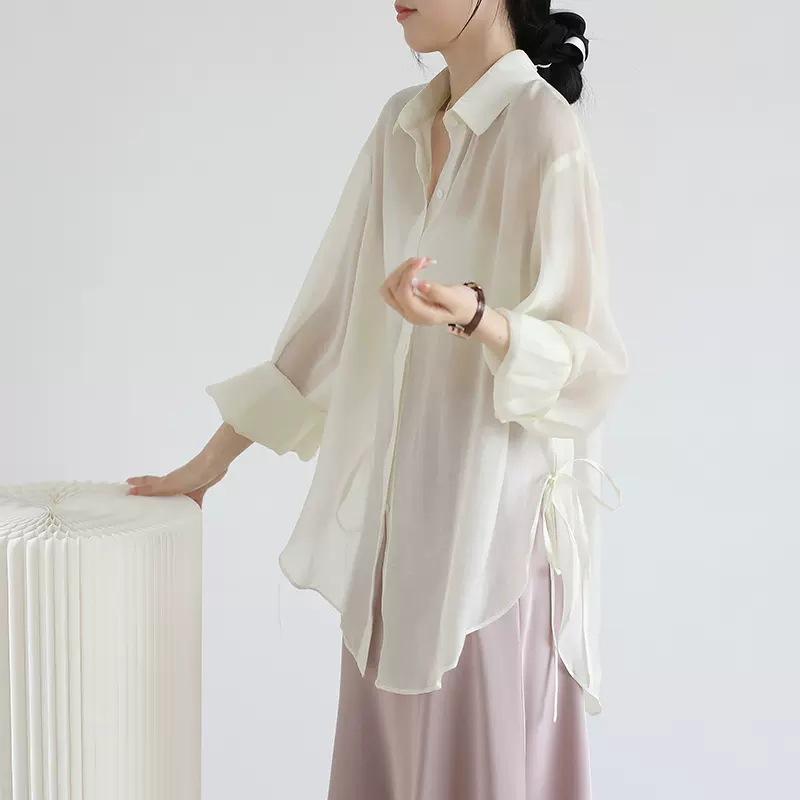 Рубашка из шифона Ice Silk, женская летняя, тонкая, с бретелями, кардиган, солнцезащитная одежда, куртка
