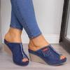 Women's Denim Sandals Slippers Platform Sandals  Summer Women's Fish Mouth Platform High Heels Wedges