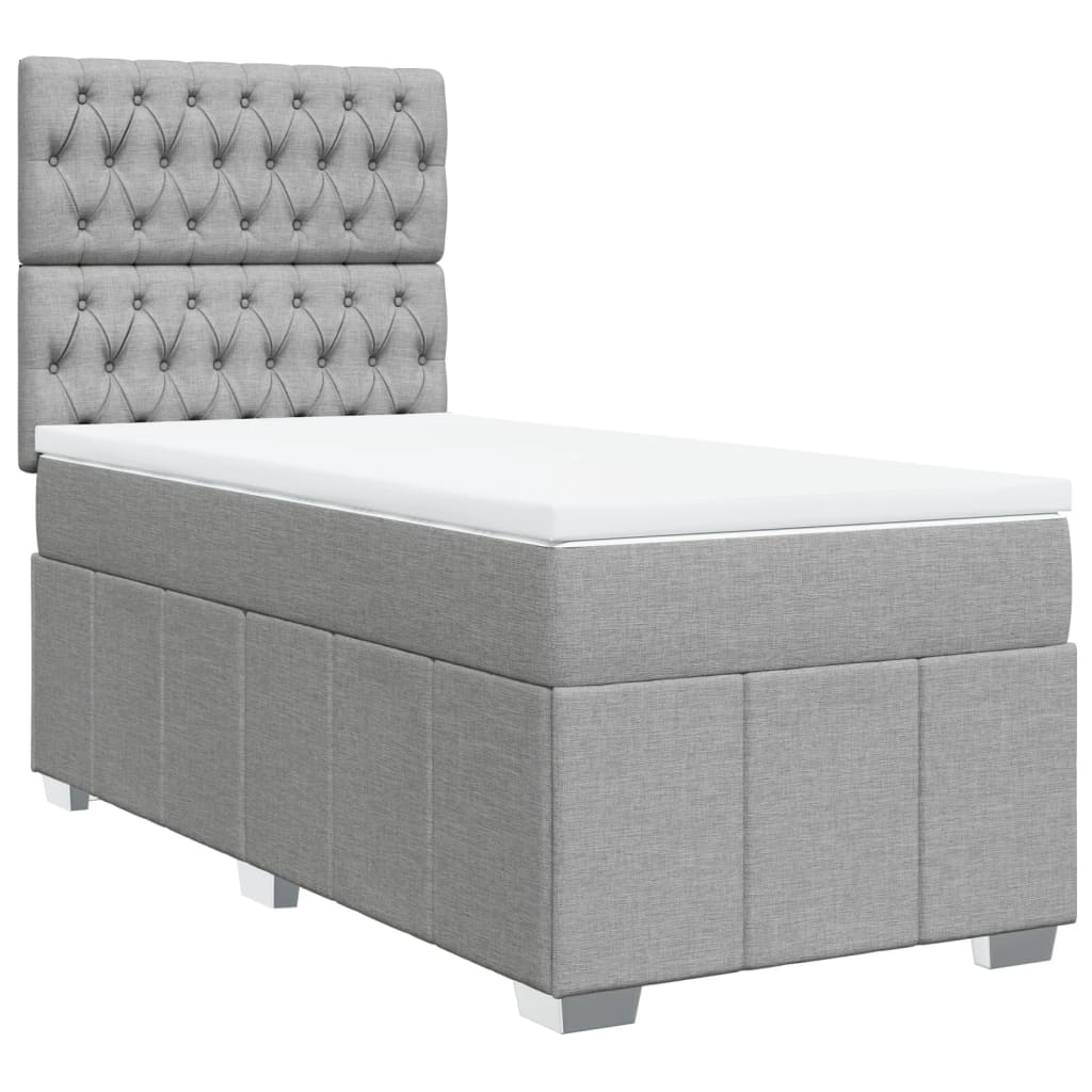 Box Spring Bed with Mattress Light Grey 90x200 cm Fabric