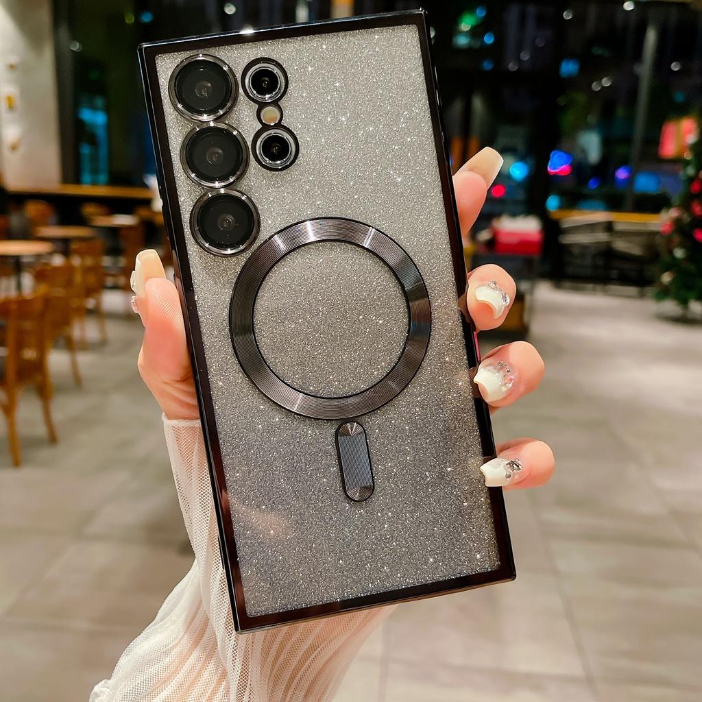 Роскошное гальваническое покрытие с блестками, магнитный чехол для Magsafe для Samsung Galaxy S21 FE S22 S23 S24 Ultra, чехлы для телефонов, чехол для беспроводной зарядки