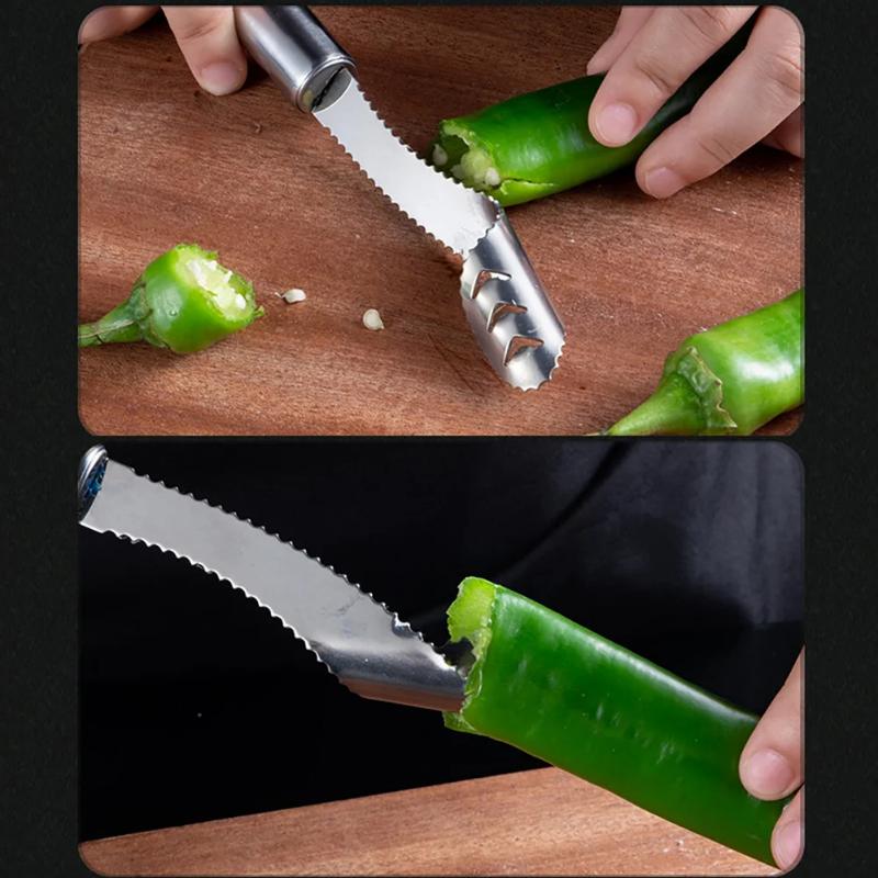Stainless Steel Cut Pepper To Core Household Tiger Skin Green Pepper Seeded Vegetable Slicer Tomato Core Remover Deseeder Tool