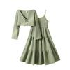 Girls' Autumn New Sweet Bow Strap Dress Long Sleeve Jacket Set for Older Children