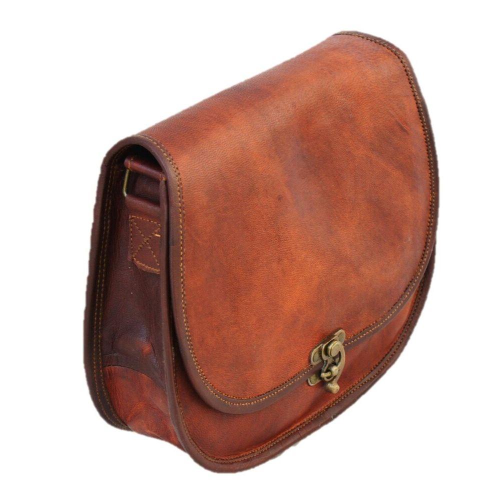 Vintage Style Women Genuine Brown Leather Crossbody Shoulder Bag Handmade Purse