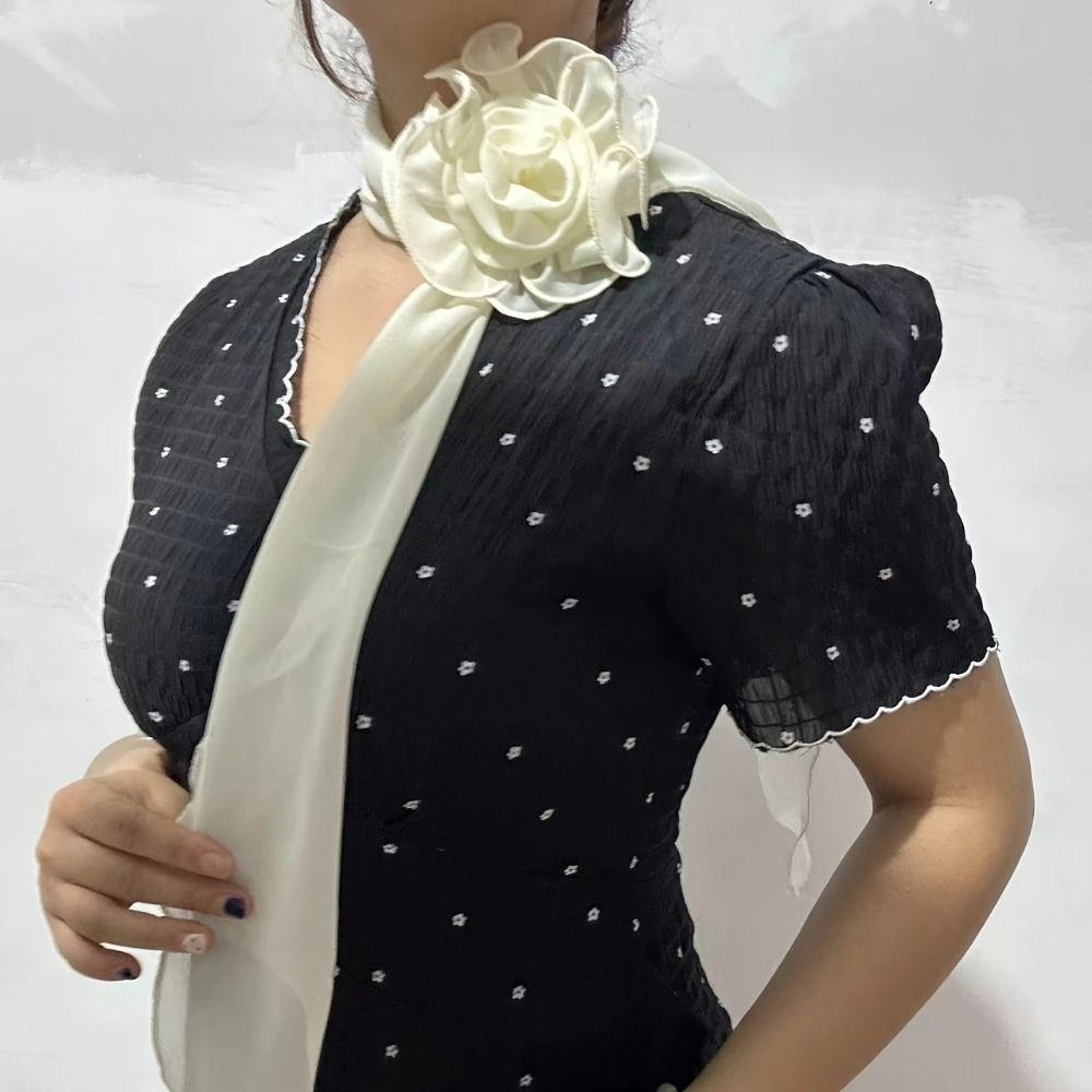 Elegant Long Floral Scarf Soft Women’s Neck Scarf Versatile Silk Rose Scarf Dating Occasion