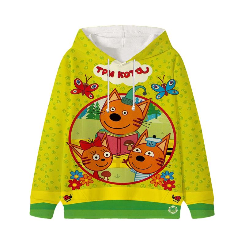 Толстовка с капюшоном Three Kittens E-cat Family для детей, милая детская осенняя толстовка с рисунком манги, детская одежда для девочек и мальчиков, толстовки с капюшоном