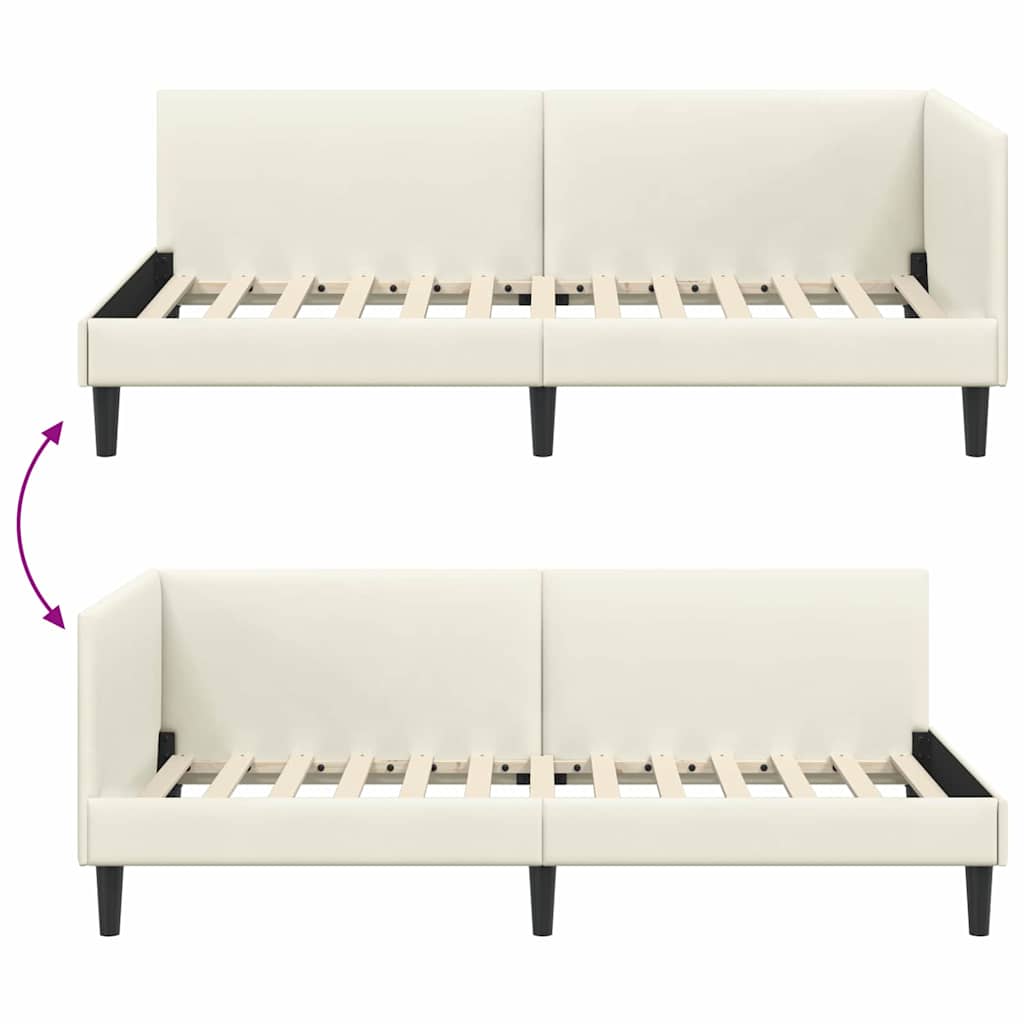 L shaped bed frame with headboard cream 90 cm x 190 cm velvet
