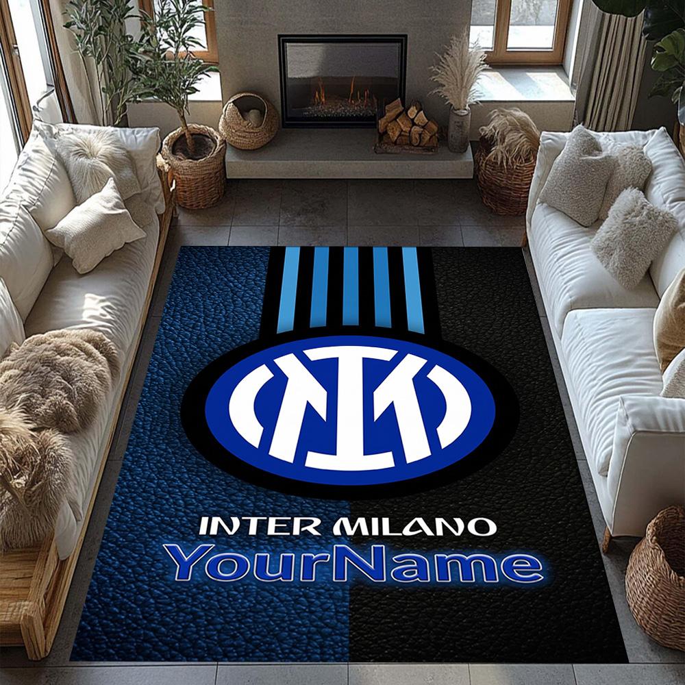 Inter Milan Customize Text Floor Rug Office Rug Suitable for Foyer Game Room Hallway Dormitory Antislip Carpet Decorate Offices Best for Christmas