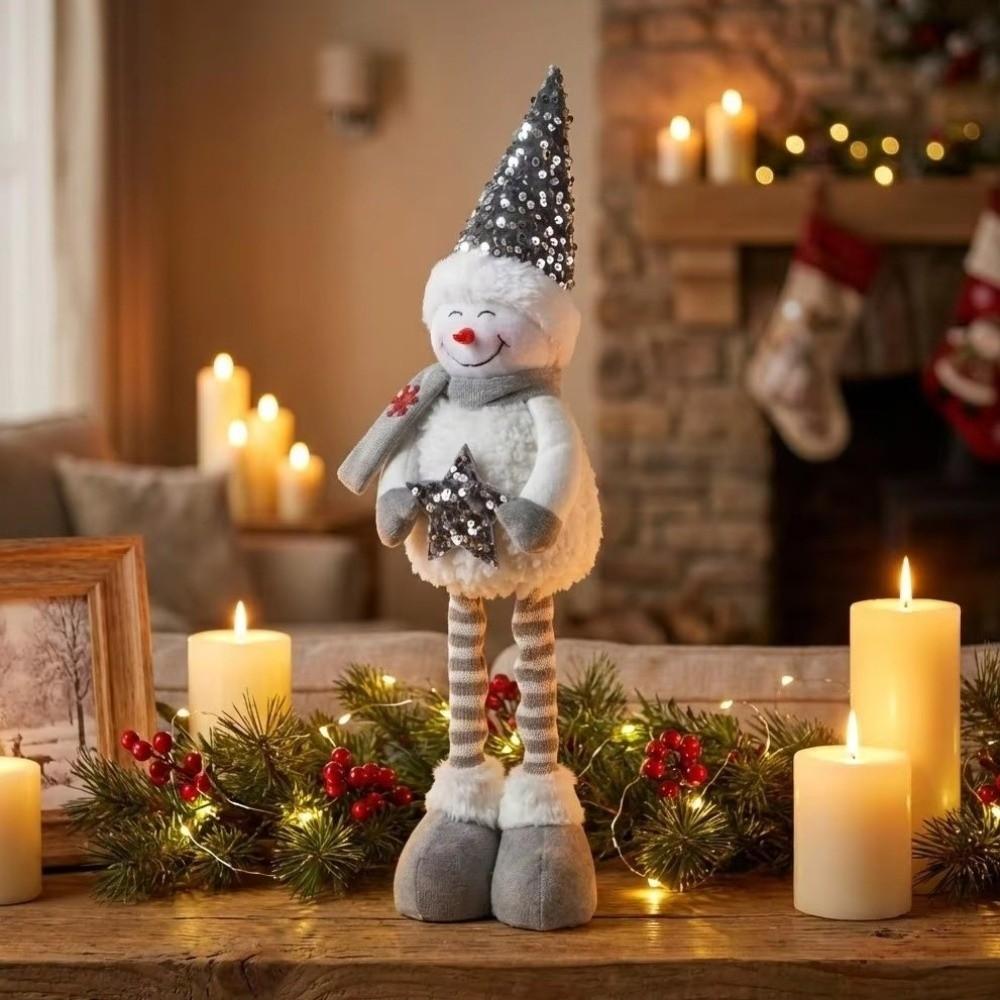 Sequined Retractable Snowman Figurine Stretchable Soft Fabric Christmas Standing Snowman Sparkling Star Christmas Snowman