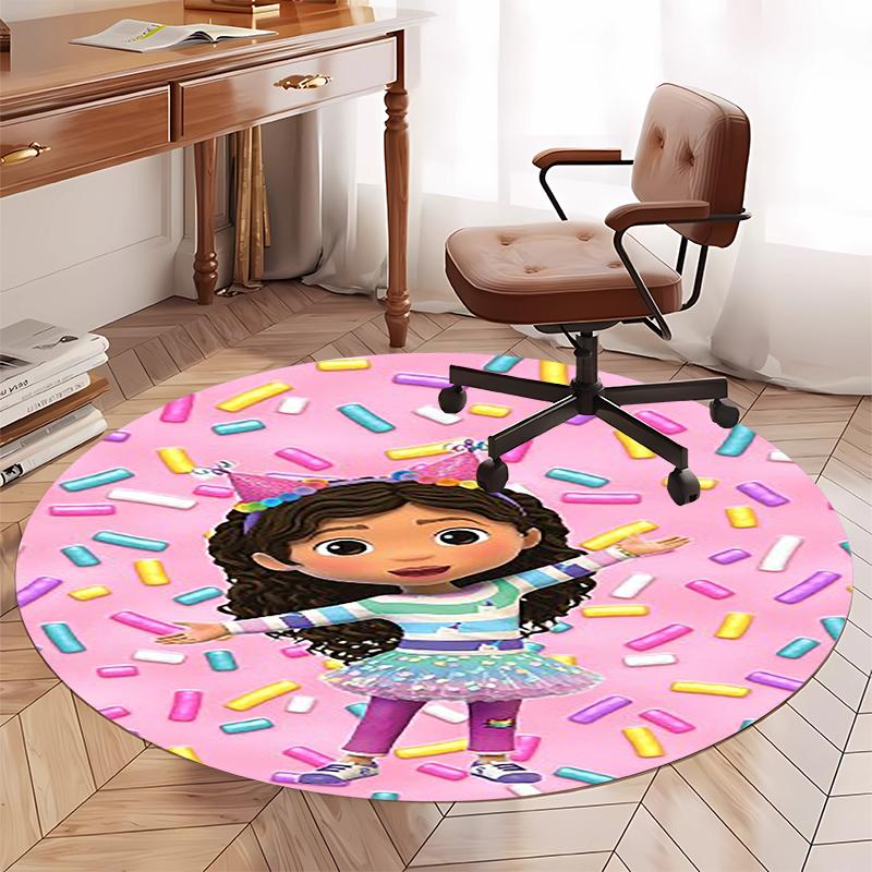 Gabby’s Dollhouse Printed Round Rug Carpet Chair Rug Area Rug Entryway Doormats,for Office Chair Living Room Bedroom Kitchen Room.