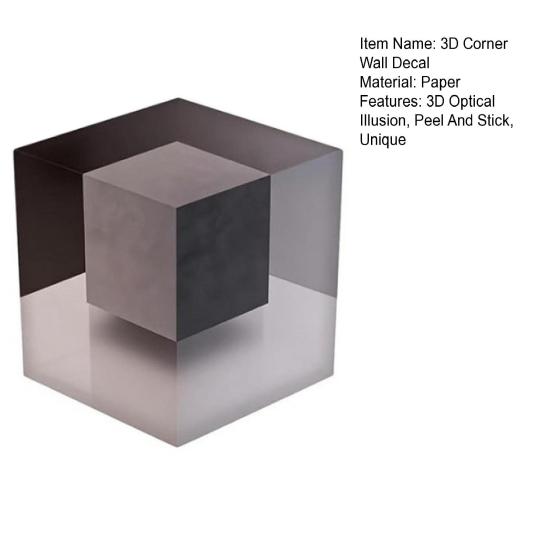 Настенный декор с оптической иллюзией 3D Угловая наклейка на стену Отклеивающаяся и приклеивающаяся Съемный 3D Эффект Куб Настенный декор для гостиной Офиса Спальни Общежития