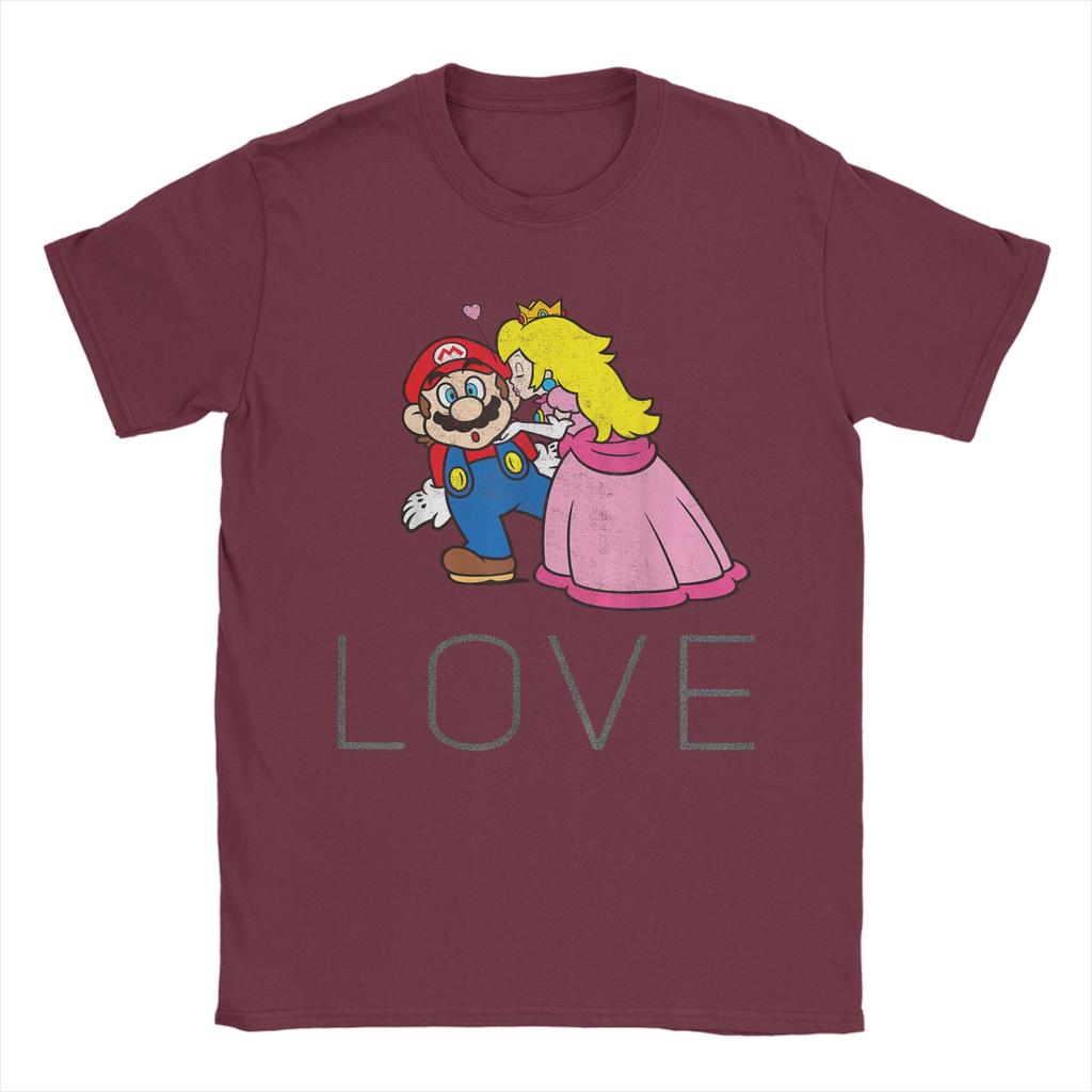 Унисекс Футболка Super Marios Принцесса Пич Поцелуй Любовь Хлопок Топы Винтажная С Коротким Рукавом Круглый Вырез Футболка Большого Размера Футболка