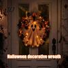 Decorative Wreath for Fireplace Rustic Halloween Ghost Front Door, Farmhouse Burlap Hanging Door with Maple Leaves, Sunflowers Porch Wall Indoor