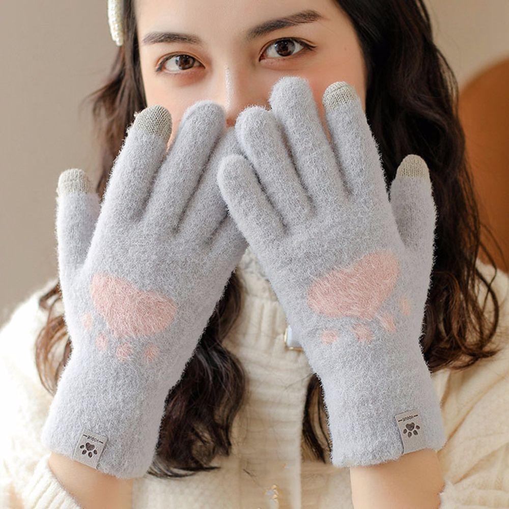 Breathable Love Women Elastic Cat Paw Gloves Wool Mittens Driving Gloves Female Gloves