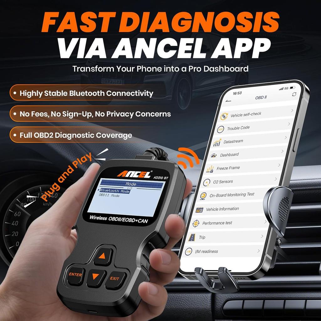 (Обновленный AD310) ANCEL AD310BT OBD2 Сканер Bluetooth - Читатель кодов неисправности двигателя, Escaner Automotriz С Премиум-приложением На IOS И Android, Автомобильный