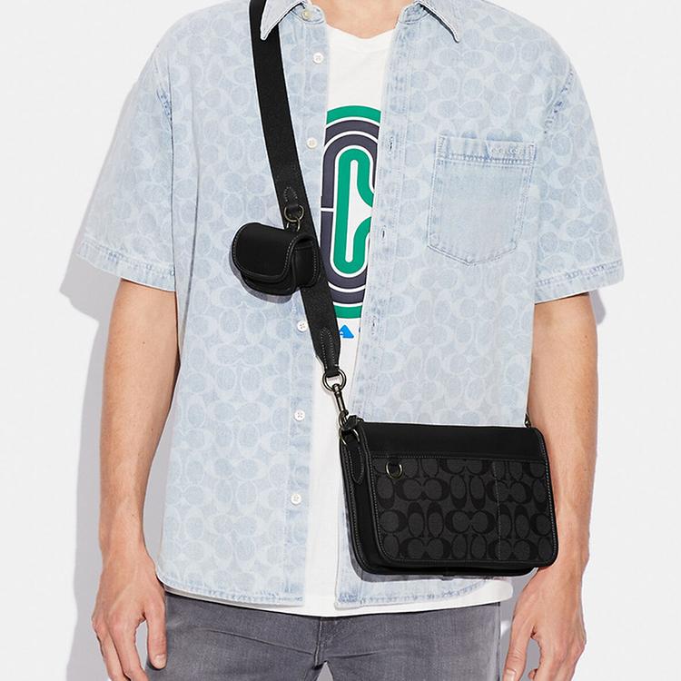 Coach Heritage 25 Classic Monogram Color Block Multifunctional Three-In-One Canvas And Leather Crossbody Bag Medium Men bags Black Gray C8141-QBMI5