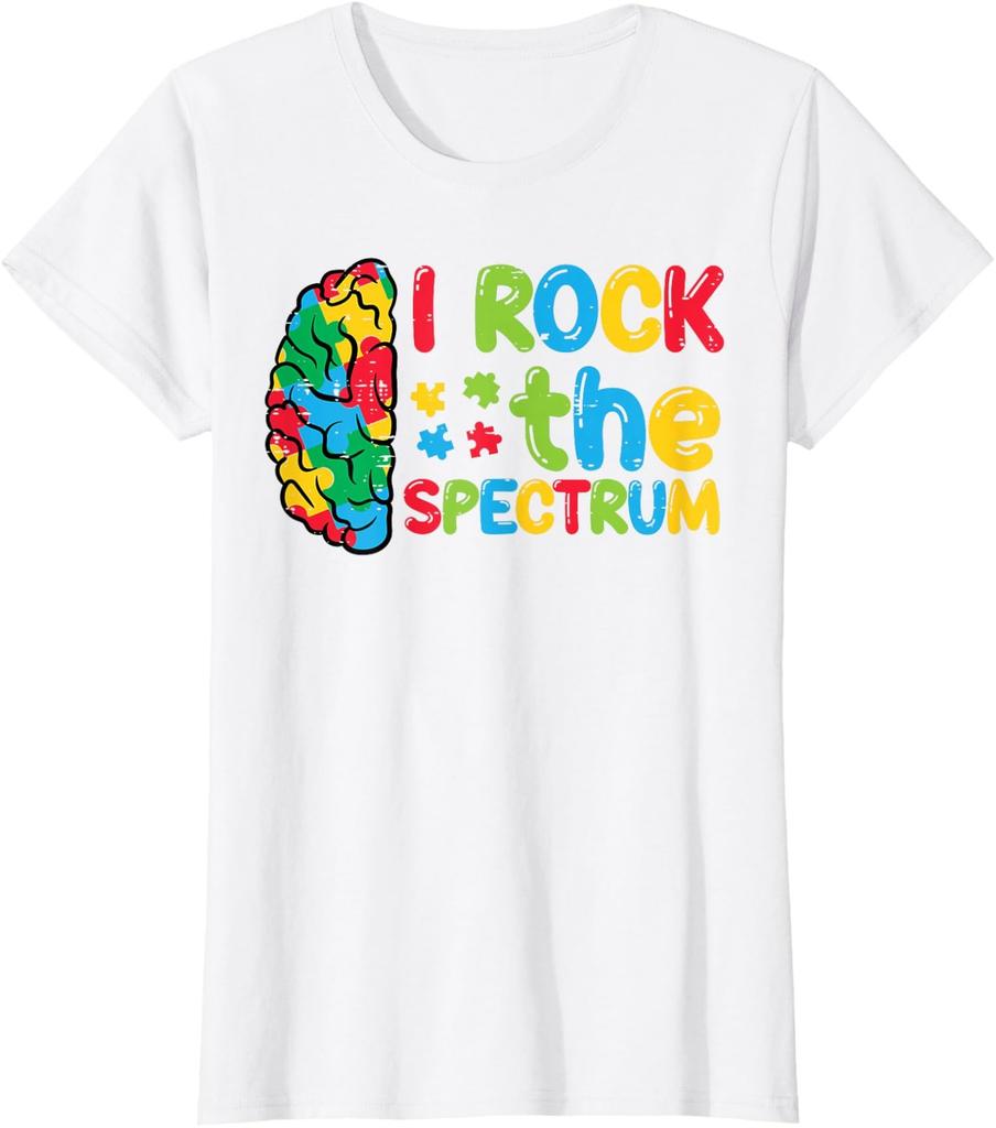 Autism Brain I Rock The Spectrum Awareness Ladies' Crewneck T-Shirt
