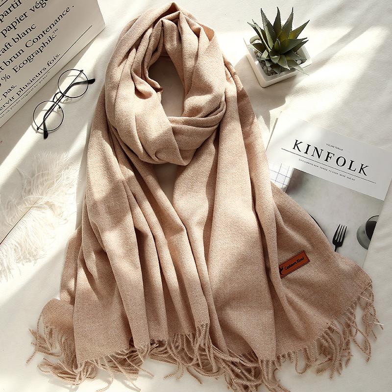 Four Seasons Available 2025 Новый теплый однотонный шарф Длинный, универсальный, утолщенный двухсторонний платок, искусственный кашемировый шарф для женщин
