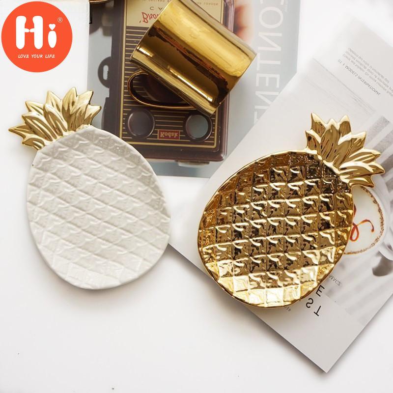 Hi Gold Plated Pineapple Ceramic Storage Plate Snack Plates Dessert Jewelry Dish Make Up Tray