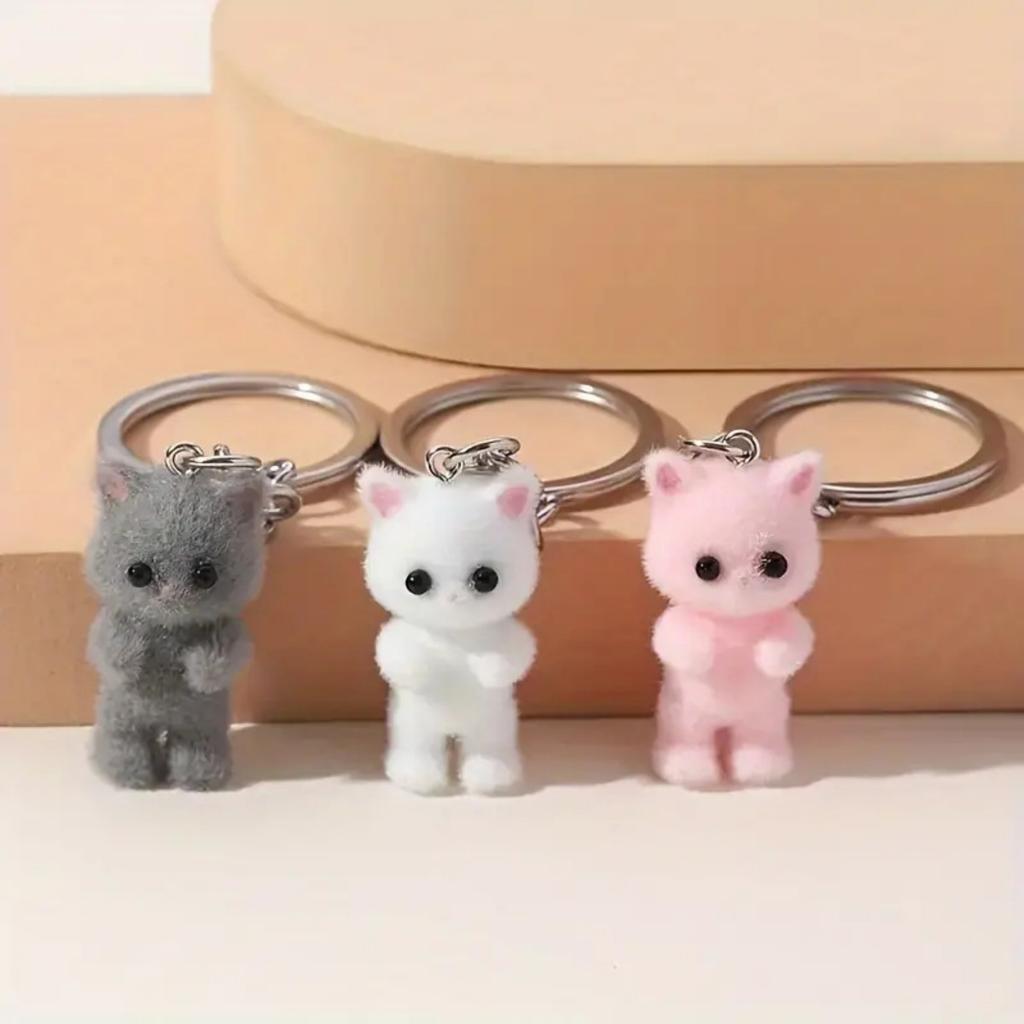 3D Мультяшный Флокированный Кот Кот Животное Брелоки Сувенирные Подарки Для Женщин Мужчин Ключи от Машины DIY Украшения Брелок для Сумки