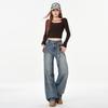 American Spice Girl High Waist Retro Straight Wide Leg Jeans Women's Spring New Lazy Slack Floor Pants