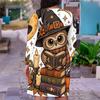 Women Plus Size V Neck Long Sleeve White Printed Straight Dress Cute Witch Raccoon Pumpkin Pattern