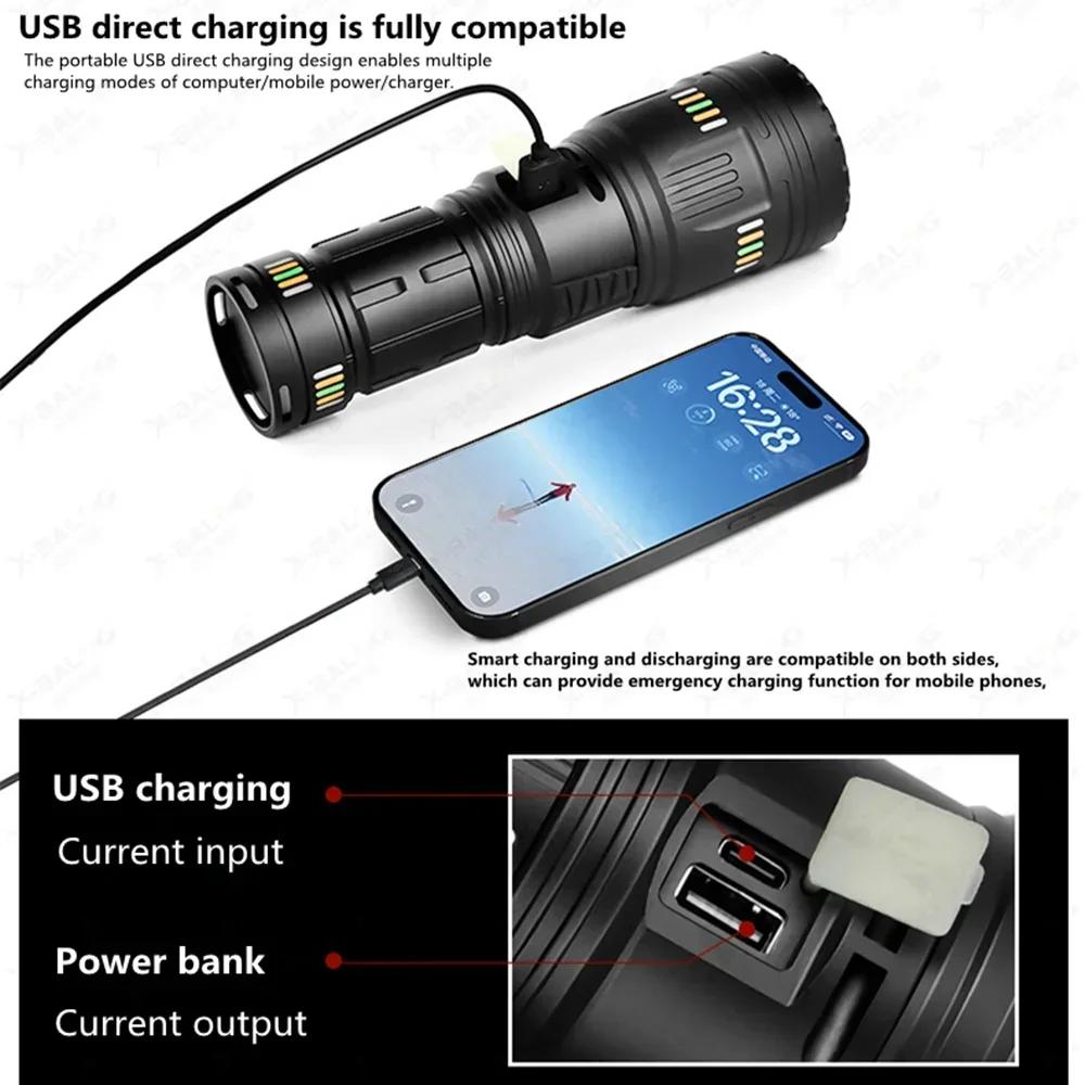 Powerful Zoom LED Flashlight Power Display Rechargeable White Laser Torch Waterproof Outdoor Hiking Long Range Tactical Lantern