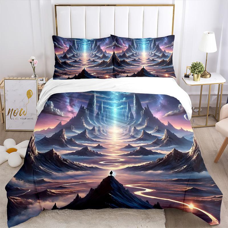 3pcs bedding set Mystical Landscape Includes 1 Comforter + 2 Pillowcases, Without Pillow Inserts, Soft Comfortable,a0909113