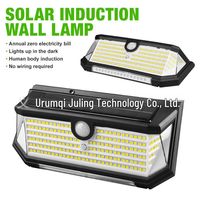 218-светодиодный настенный светильник на солнечной батарее с датчиком движения - Водонепроницаемый, пятисторонний дизайн с красным и синим миганием