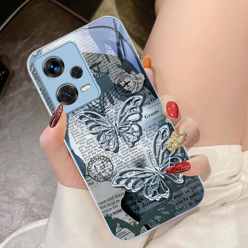 Винтажная Бабочка Для Xiaomi 14 Ultra 13 Lite Redmi Note 13 11 Pro 12 Plus Poco X6 3 Pro F4 6 GT Закаленное Стекло Чехол Для Телефона