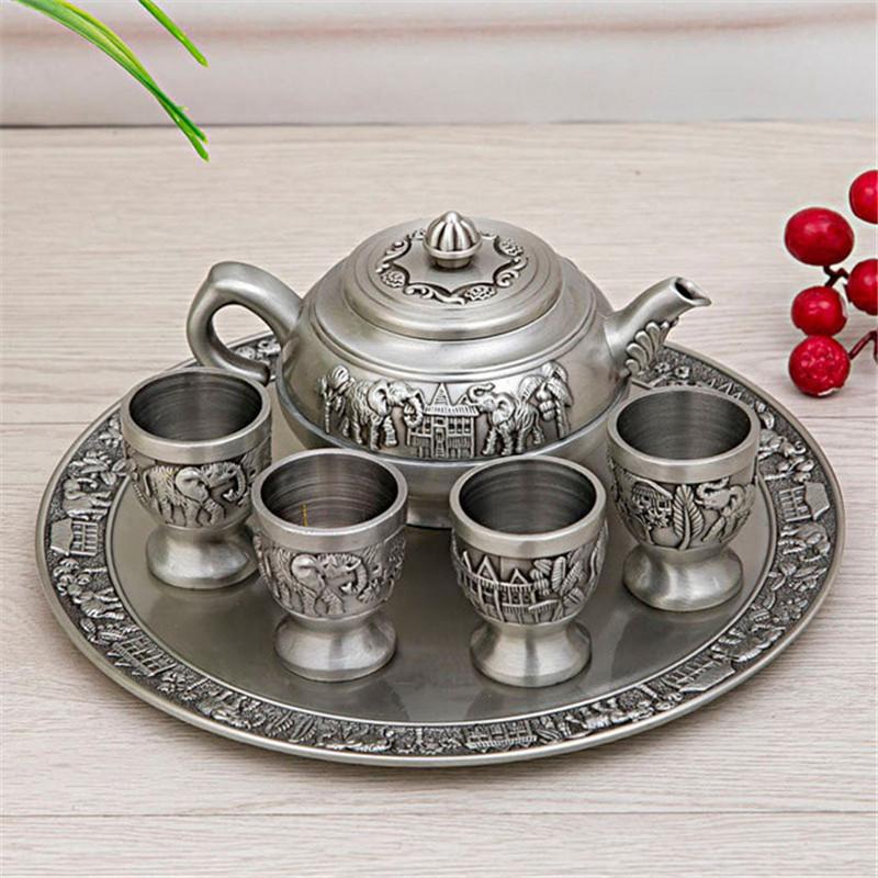 6pcs/Set Creative Retro Elephant Wine Set European Style Zinc Alloy Elephant Tea Cup Set Of 4 Home Decoration Gifts