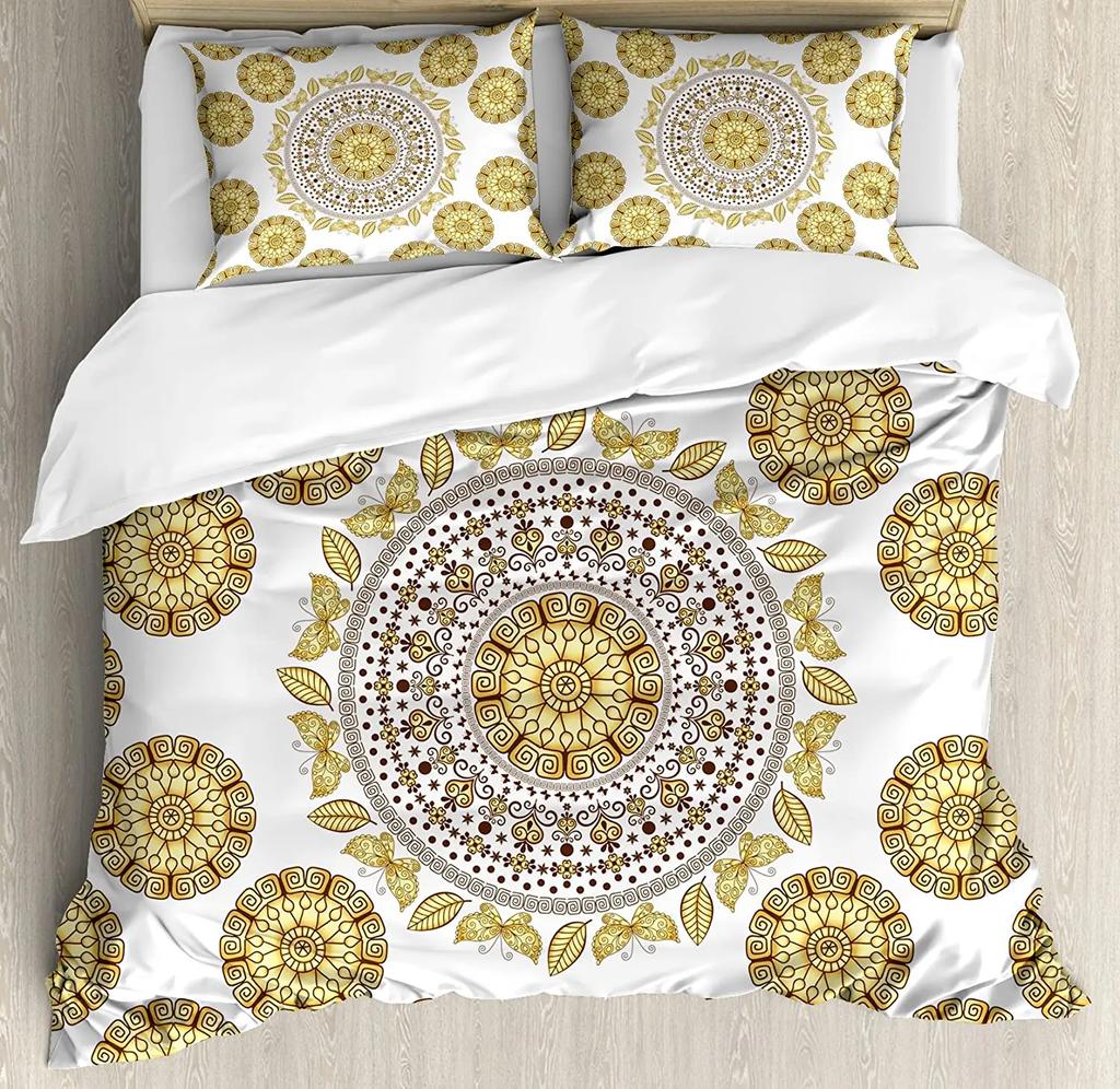 Henna Bedding Set Comforter Duvet Cover Pillow Shams South Asian Mandala Design with Vibrant Color Bedding Cover Double Bed Set