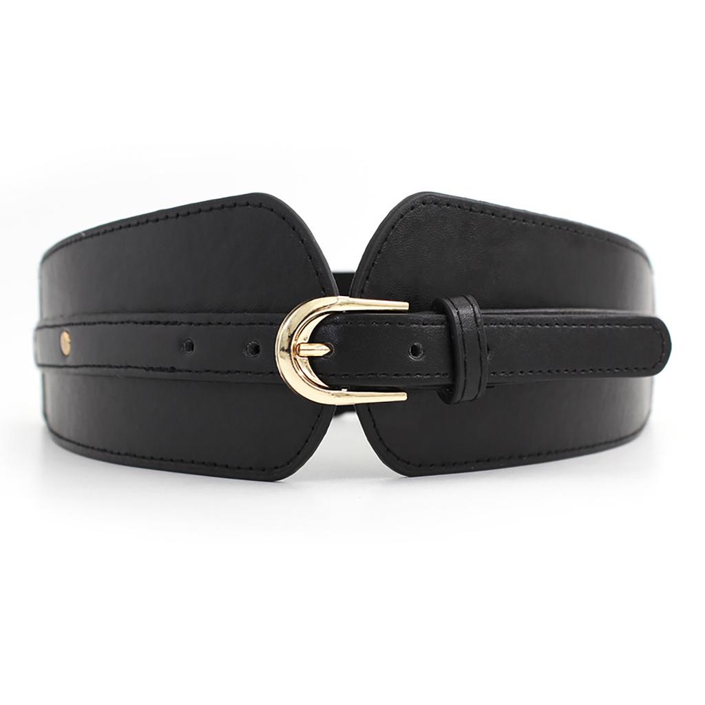 Vintage Elastics Wide Belt Women Fashionable Waist Cincher PU Leather Belt for Party and Daily Wear