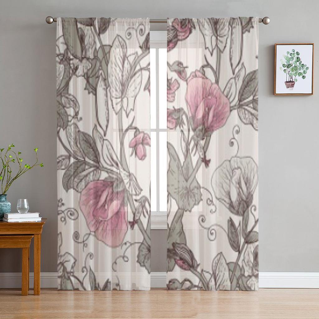 Floral With Blooming Peas Sheer Curtain For Living Room Bedroom Voile Curtains For Window Organza Curtains Party Tulle Drapes